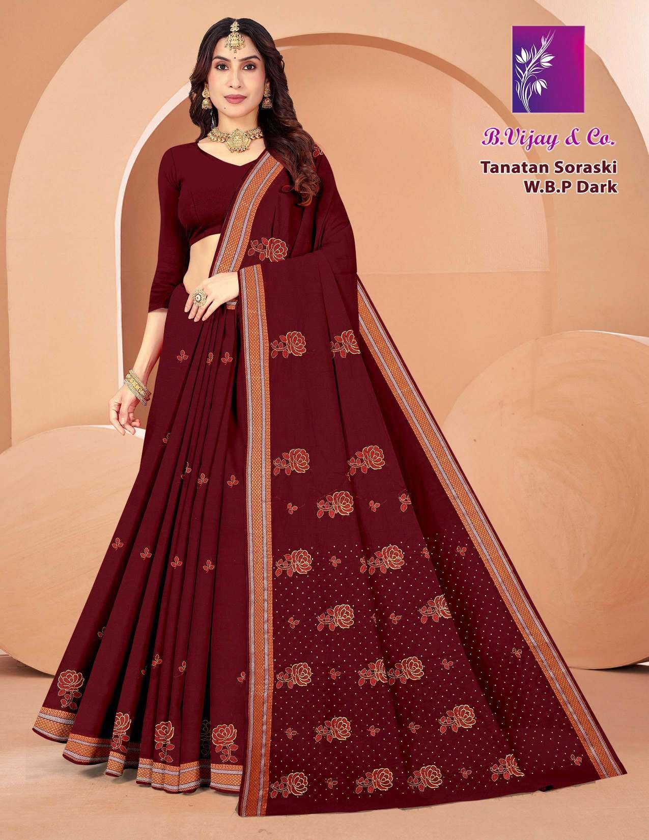 B. Vijay & Co. Tanatan Soraski W.B.P Dark Cotton Saree – 8 Pcs Set -M.R. Saree Emporium