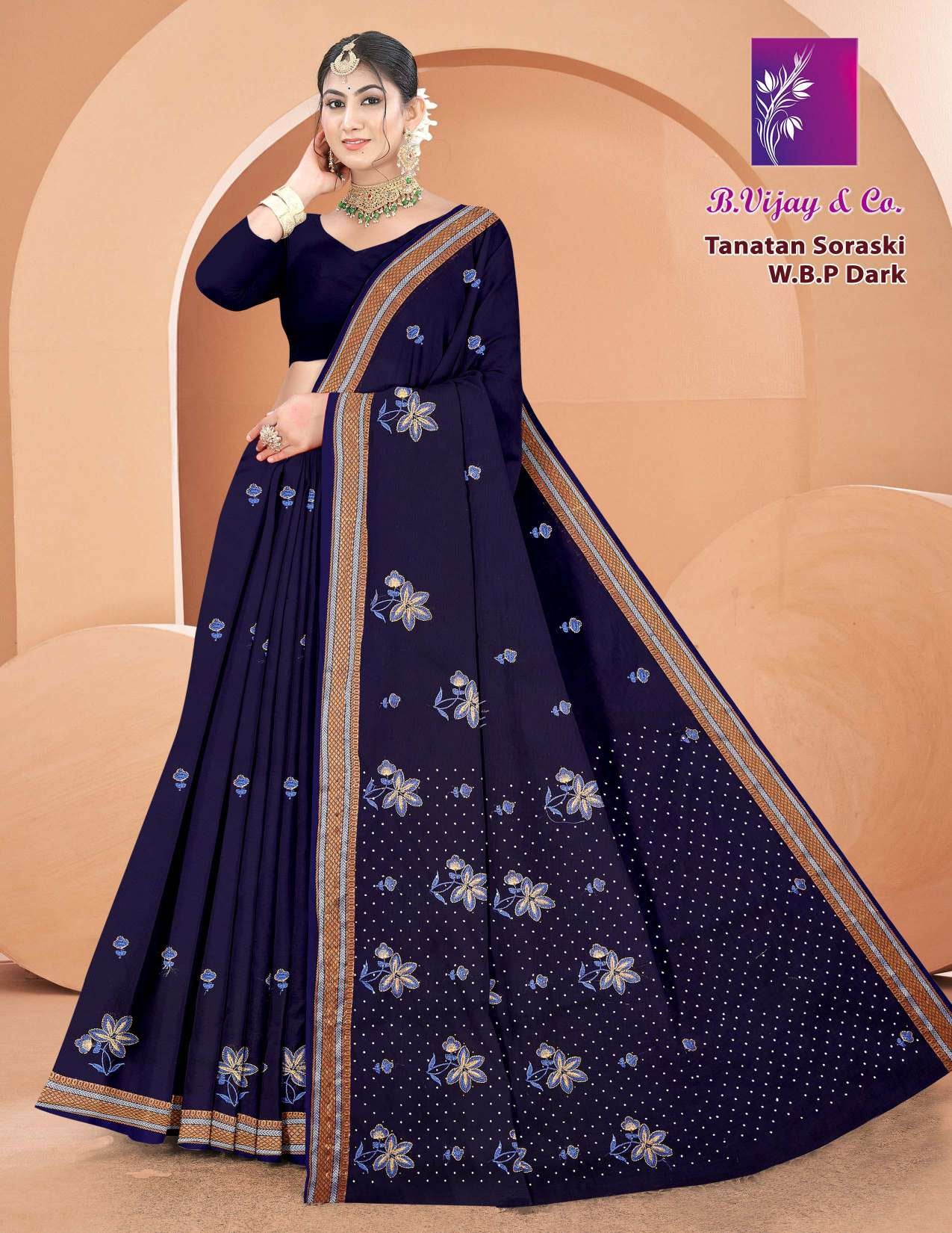 B. Vijay & Co. Tanatan Soraski W.B.P Dark Cotton Saree – 8 Pcs Set -M.R. Saree Emporium