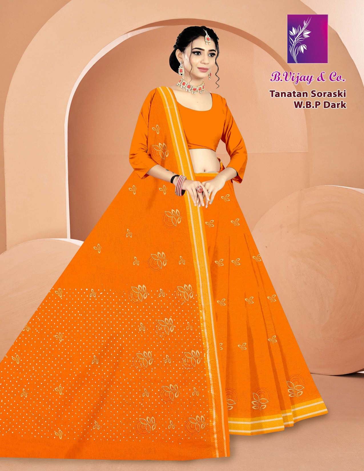 B. Vijay & Co. Tanatan Soraski W.B.P Dark Cotton Saree – 8 Pcs Set -M.R. Saree Emporium
