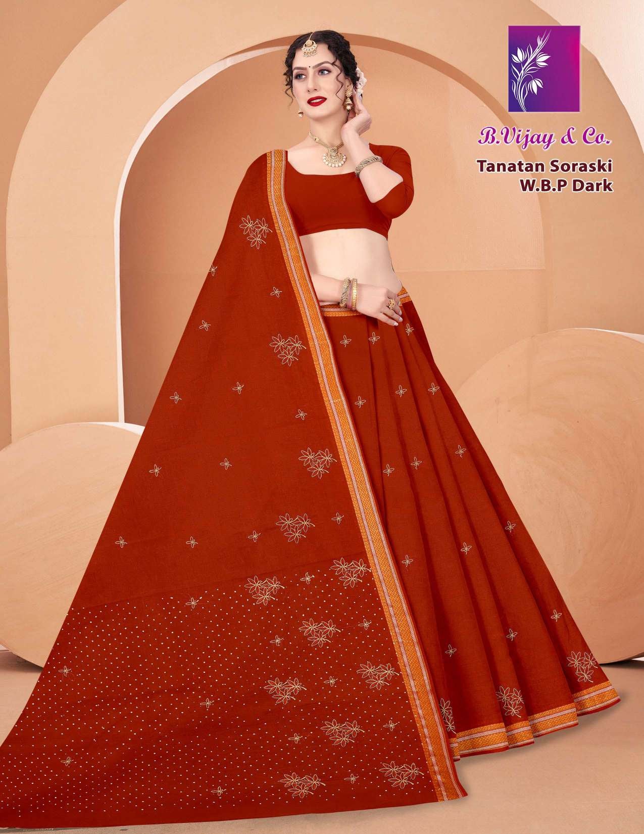 B. Vijay & Co. Tanatan Soraski W.B.P Dark Cotton Saree – 8 Pcs Set -M.R. Saree Emporium