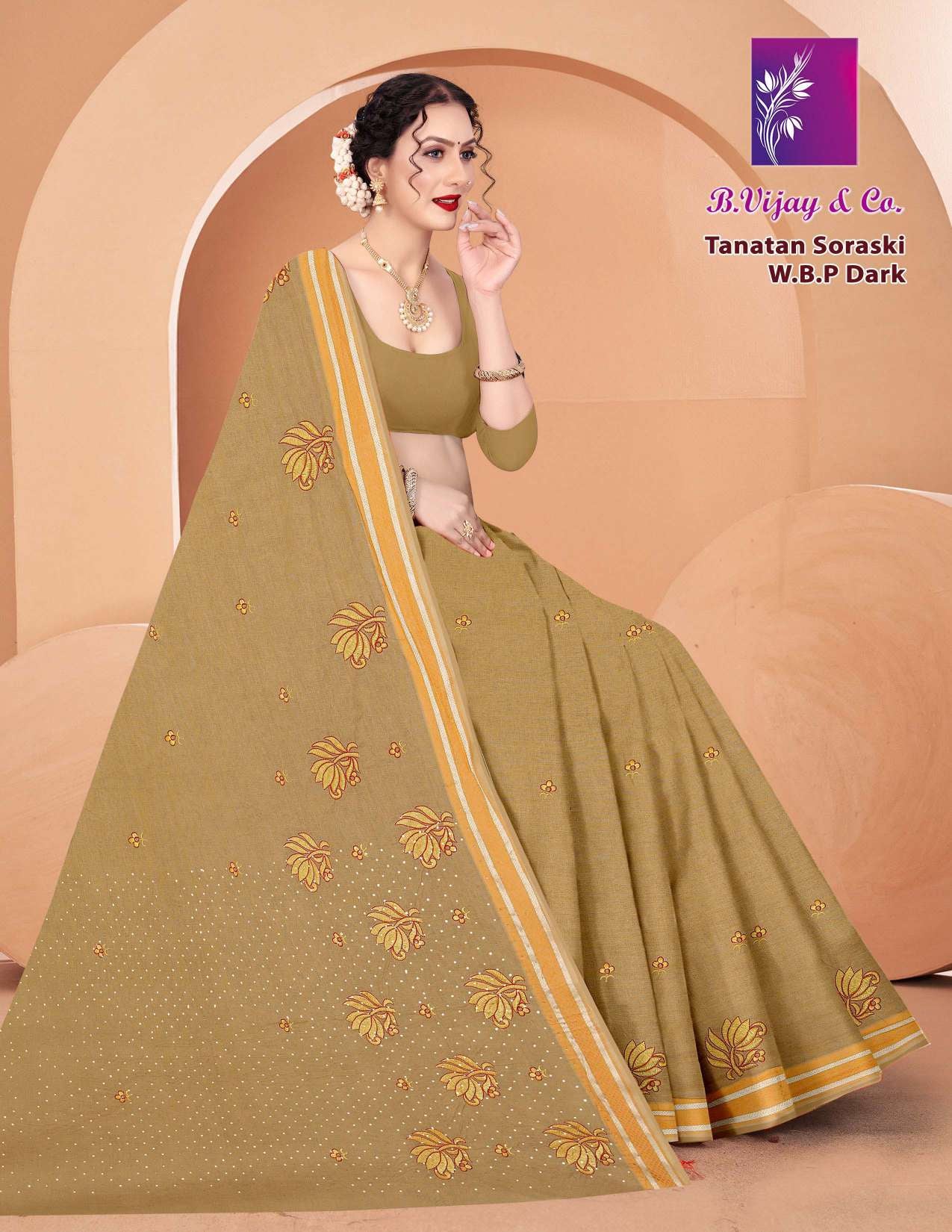 B. Vijay & Co. Tanatan Soraski W.B.P Dark Cotton Saree – 8 Pcs Set -M.R. Saree Emporium