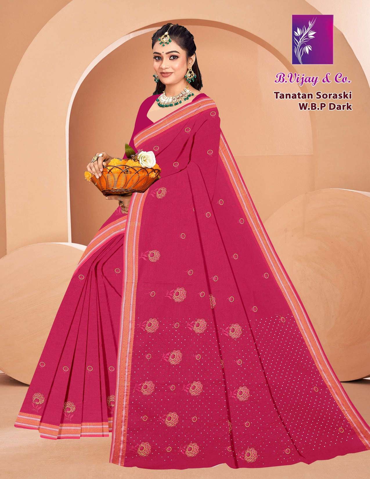 B. Vijay & Co. Tanatan Soraski W.B.P Dark Cotton Saree – 8 Pcs Set -M.R. Saree Emporium