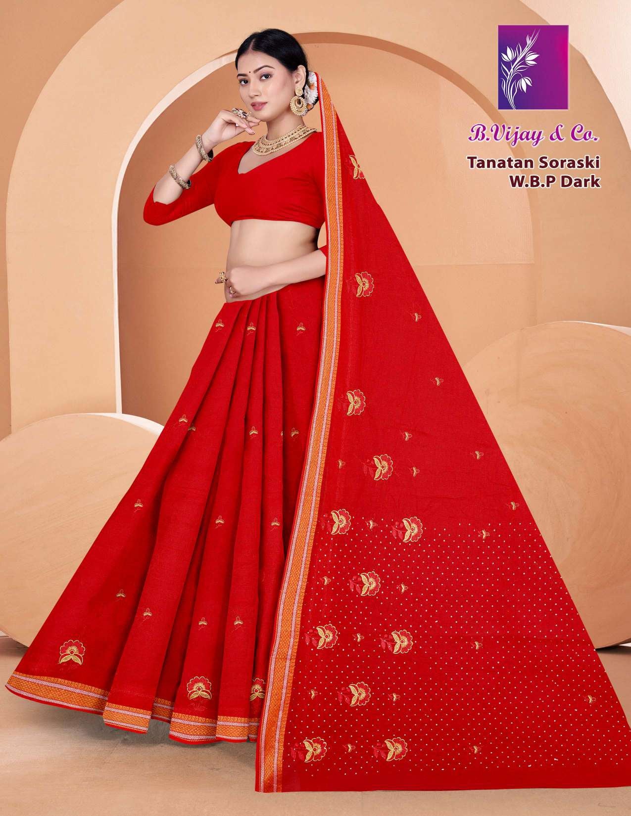 B. Vijay & Co. Tanatan Soraski W.B.P Dark Cotton Saree – 8 Pcs Set -M.R. Saree Emporium
