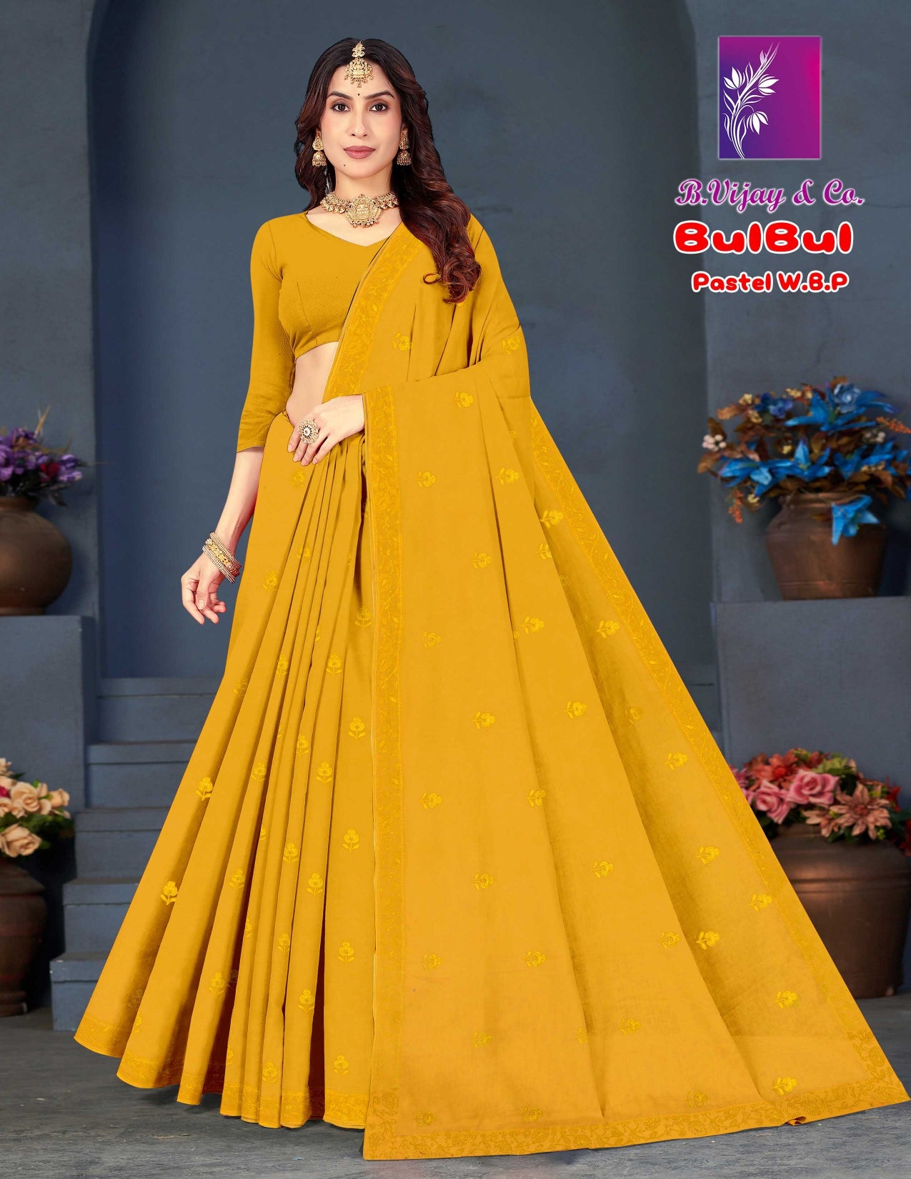 Bulbul Pastel Pure Cotton Saree – 8 Pcs Set-M.R. Saree Emporium