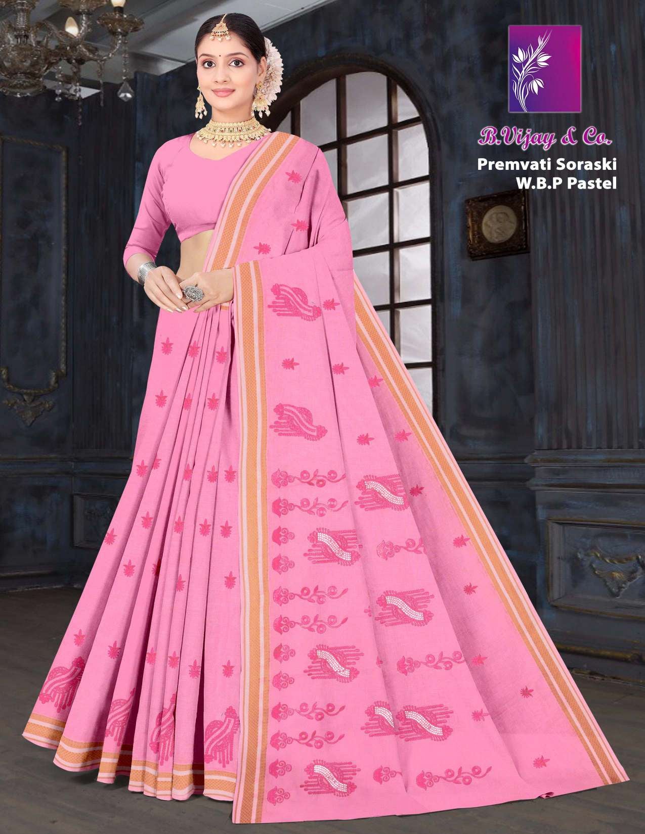 B. Vijay & Co. Premvati Soraski W.B.P Pastel Cotton Saree – 8 Pcs Set-M.R. Saree Emporium