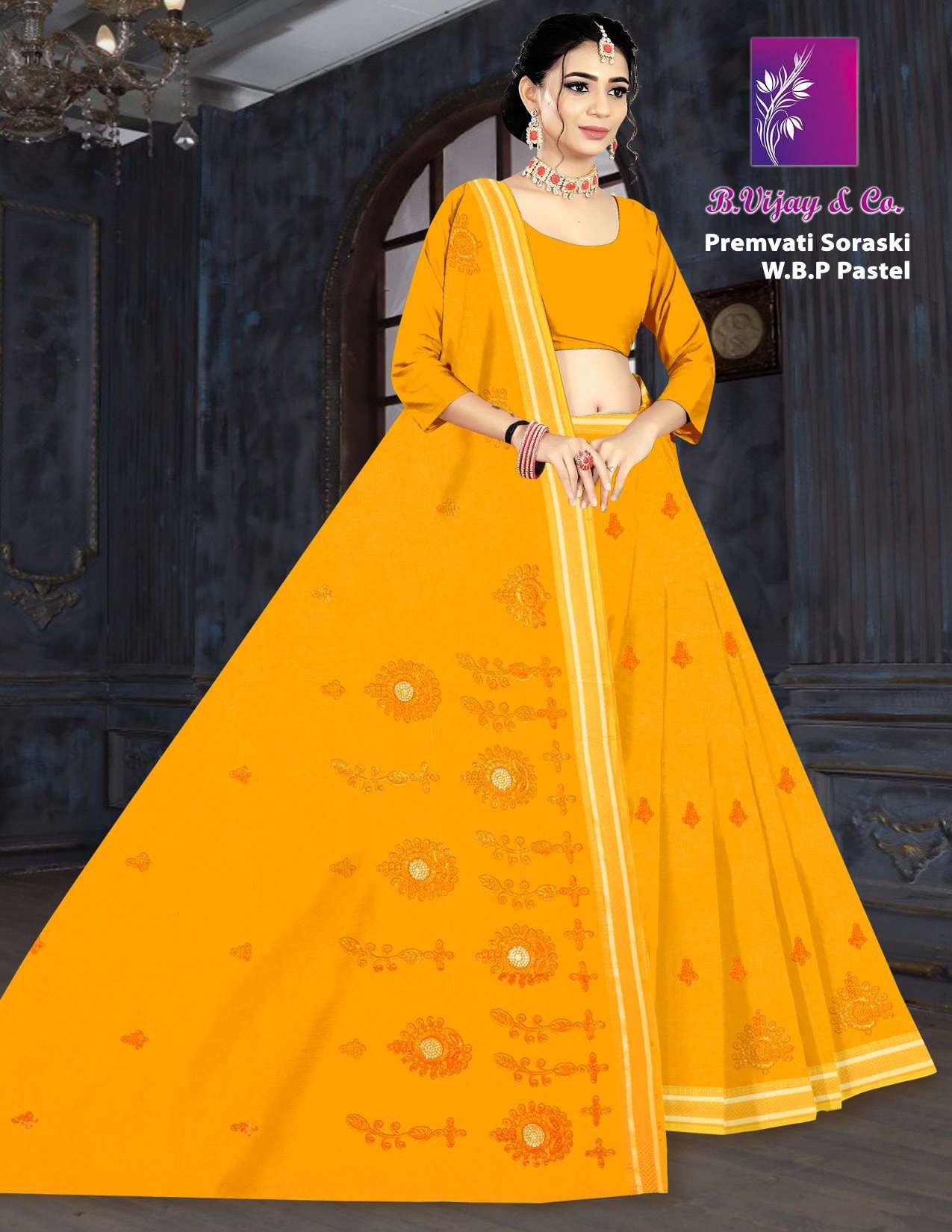 B. Vijay & Co. Premvati Soraski W.B.P Pastel Cotton Saree – 8 Pcs Set-M.R. Saree Emporium