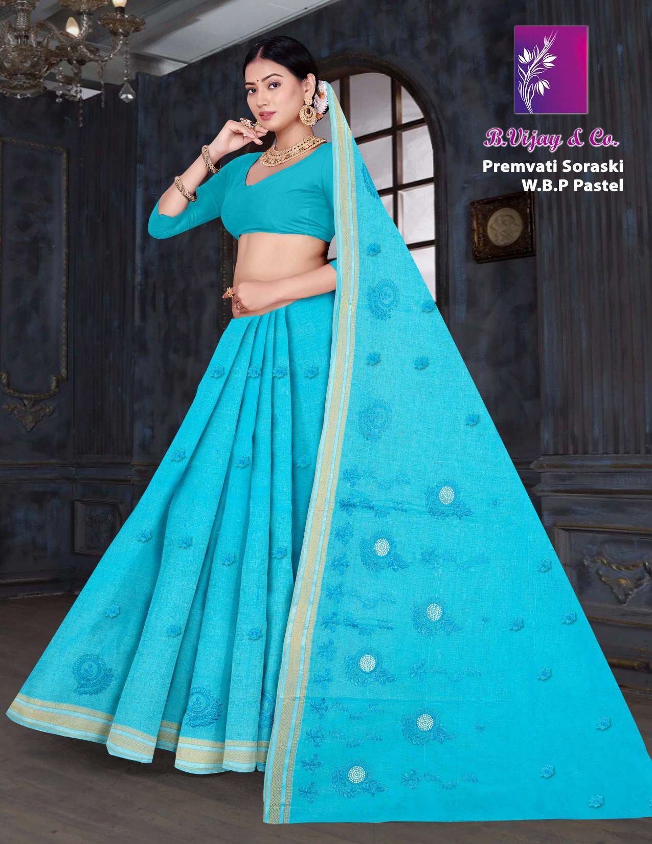 B. Vijay & Co. Premvati Soraski W.B.P Pastel Cotton Saree – 8 Pcs Set-M.R. Saree Emporium