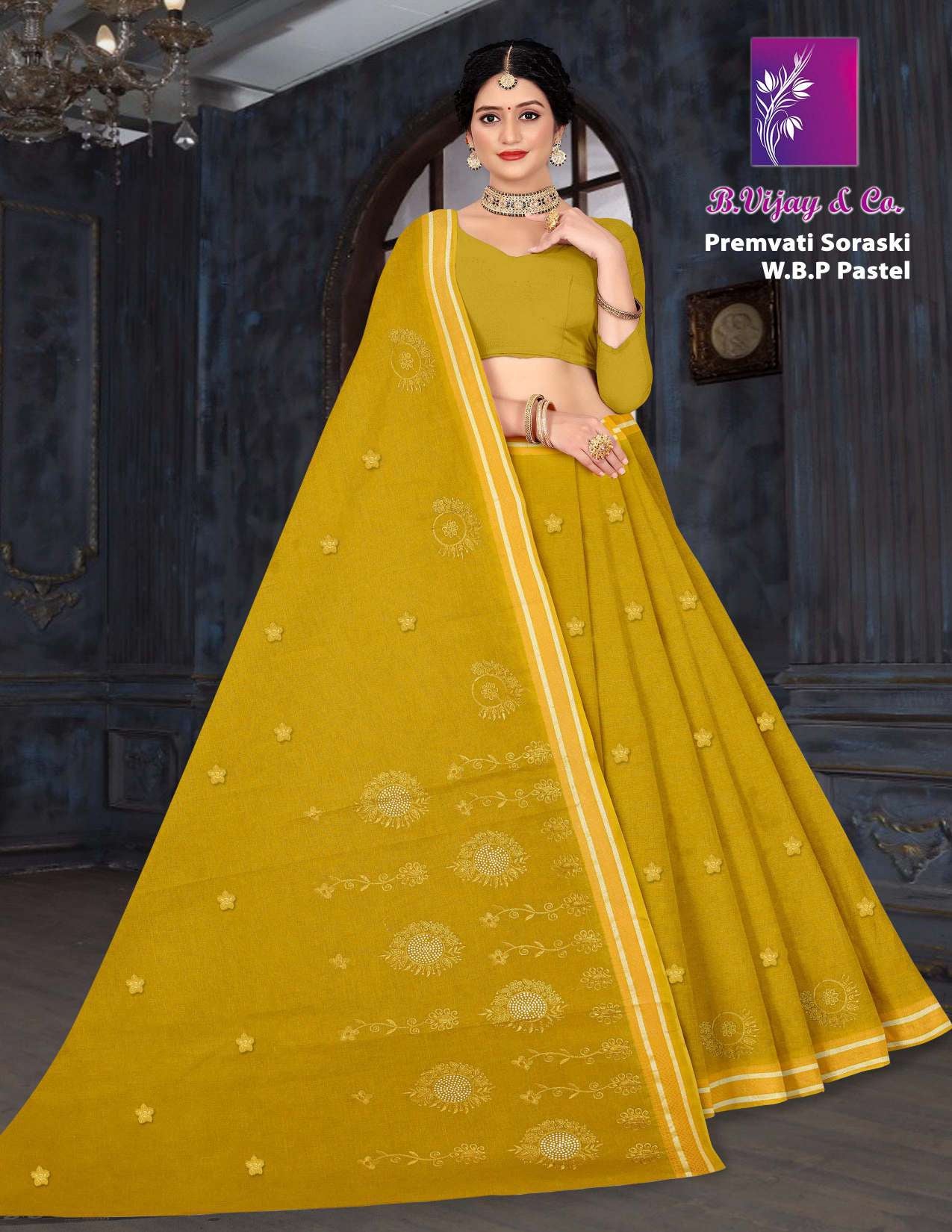 B. Vijay & Co. Premvati Soraski W.B.P Pastel Cotton Saree – 8 Pcs Set-M.R. Saree Emporium