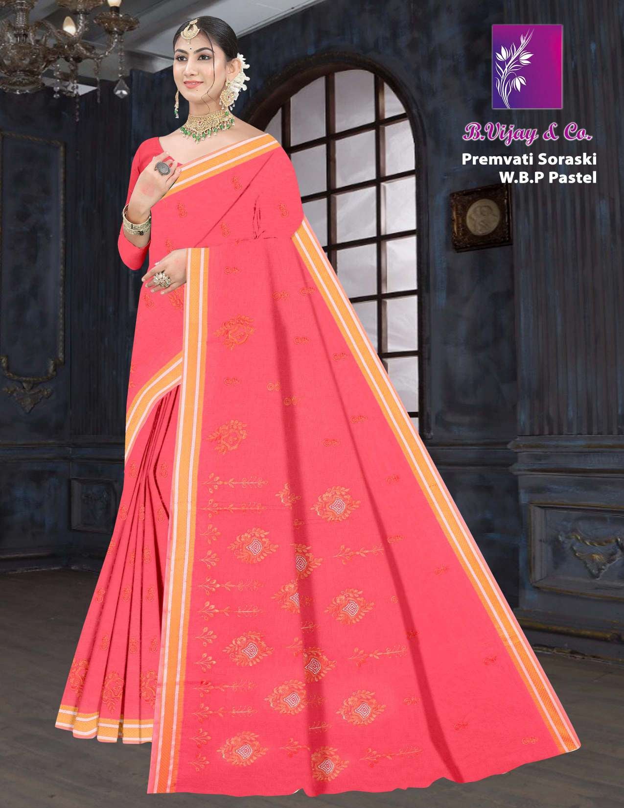 B. Vijay & Co. Premvati Soraski W.B.P Pastel Cotton Saree – 8 Pcs Set-M.R. Saree Emporium