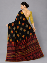 Black Floral Printed Georgette Saree with Tie-Dye Pallu