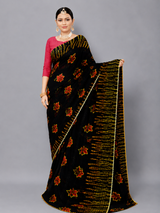 Black Floral Printed Georgette Saree with Tie-Dye Pallu