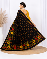 Black Floral Printed Georgette Saree with Designer Pallu