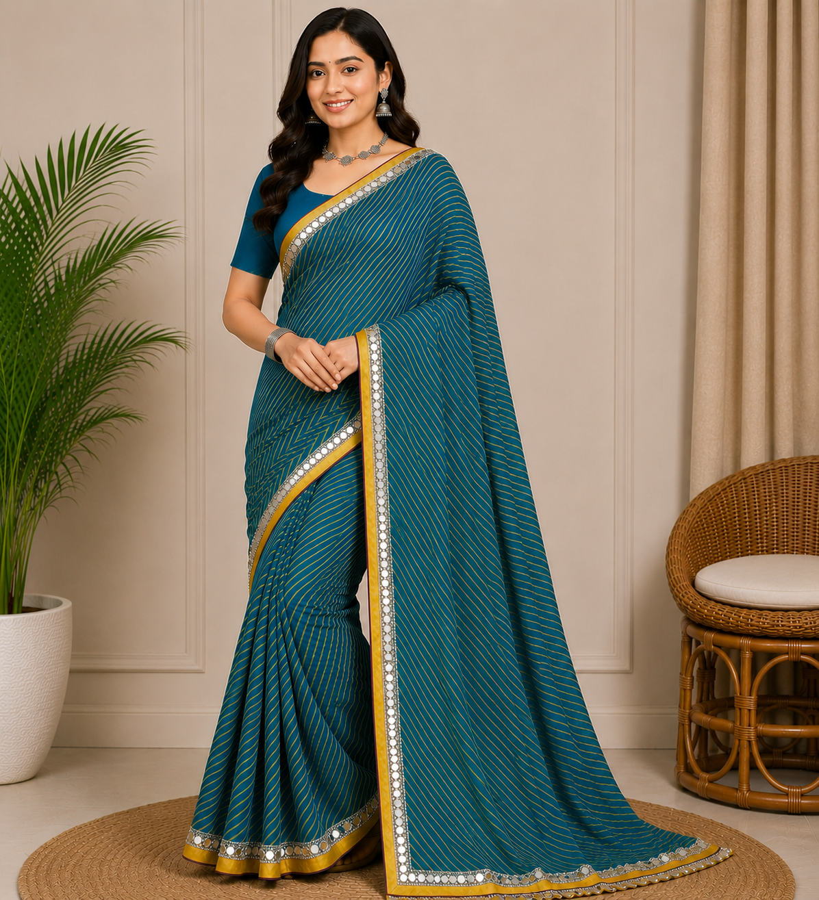 Latest Bandhani Chiffon Saree - Leheriya Designer 6 Pcs Wholesale Set