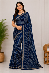 Latest Bandhani Chiffon Saree - Leheriya Stripe 6 Pcs Wholesale Set