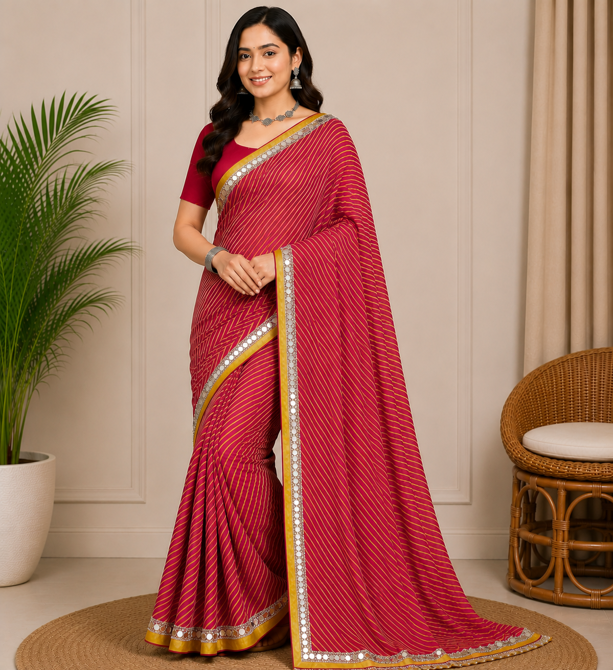 Latest Bandhani Chiffon Saree - Leheriya Designer 6 Pcs Wholesale Set