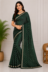 Latest Bandhani Chiffon Saree - Leheriya Stripe 6 Pcs Wholesale Set