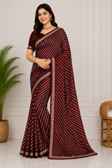 Latest Bandhani Chiffon Saree - Leheriya Stripe 6 Pcs Wholesale Set