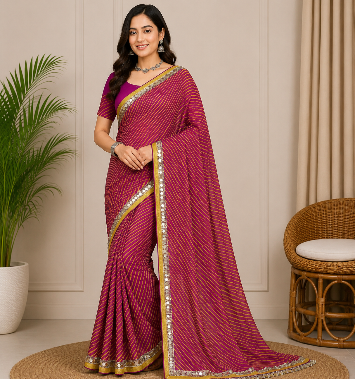 Latest Bandhani Chiffon Saree - Leheriya Designer 6 Pcs Wholesale Set