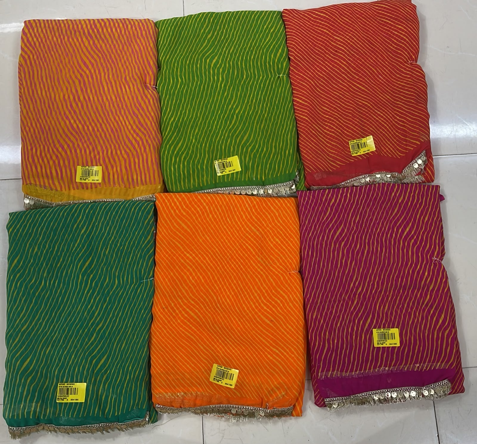 Latest Bandhani Chiffon Saree - Leheriya Designer 6 Pcs Wholesale Set