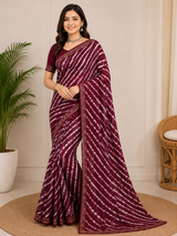 Latest Bandhani Chiffon Saree - Leheriya Print 6 Pcs Wholesale Set