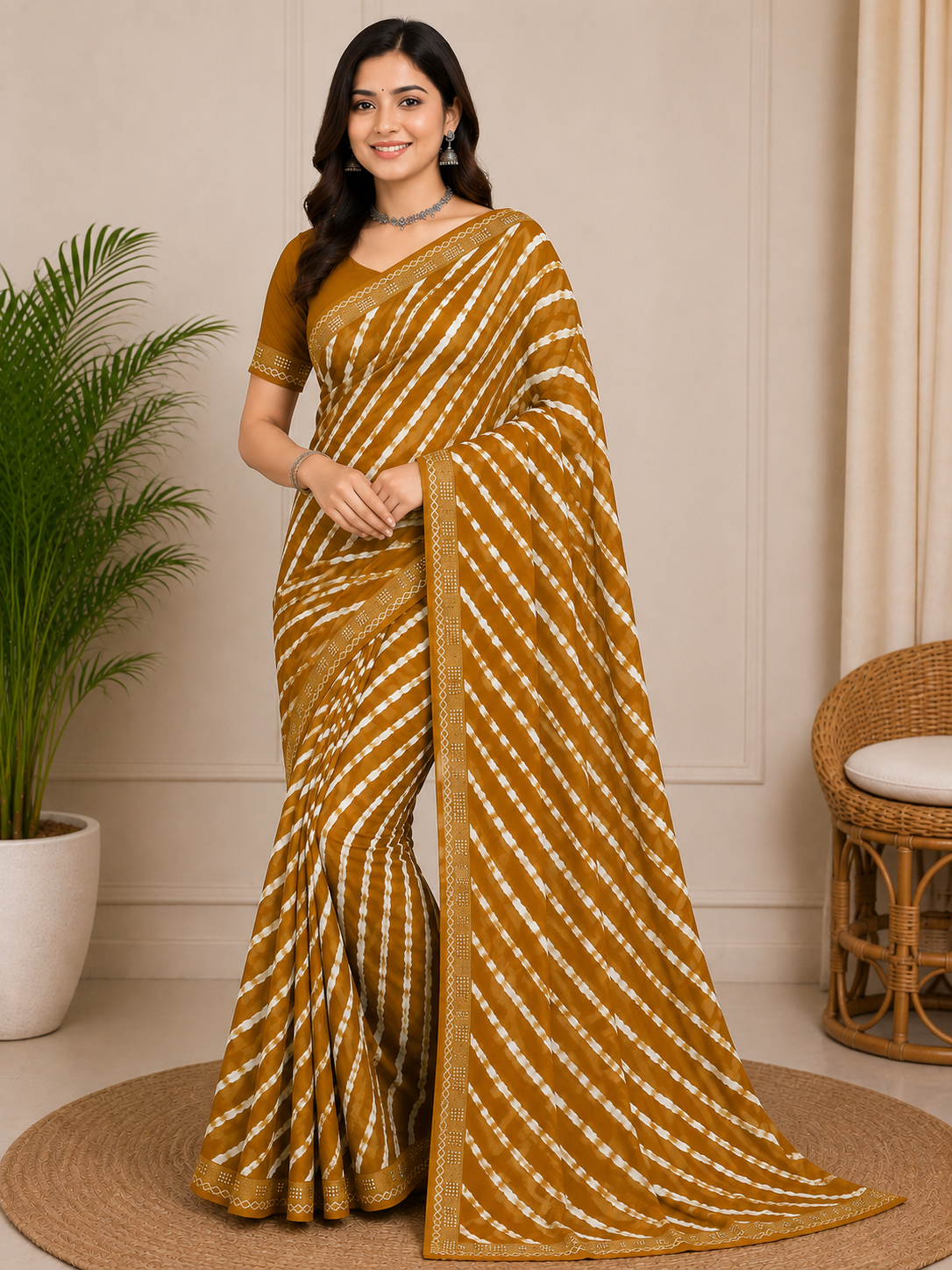 Latest Bandhani Chiffon Saree - Leheriya Print 6 Pcs Wholesale Set