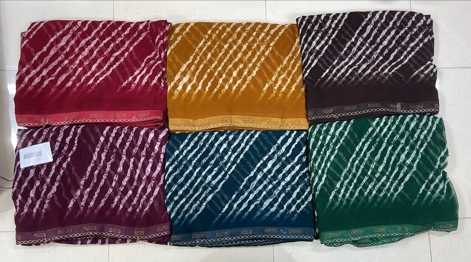 Latest Bandhani Chiffon Saree - Leheriya Print 6 Pcs Wholesale Set