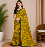 Latest Bandhani Chiffon Saree - Zig Zag Designer 6 Pcs Wholesale Set