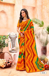 Krishnaleela Banshee-4 Georgette Printed Saree with Designer Border - 8 PCS Set