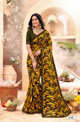 Krishnaleela Banshee-4 Georgette Printed Saree with Designer Border - 8 PCS Set