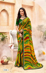 Krishnaleela Banshee-4 Georgette Printed Saree with Designer Border - 8 PCS Set