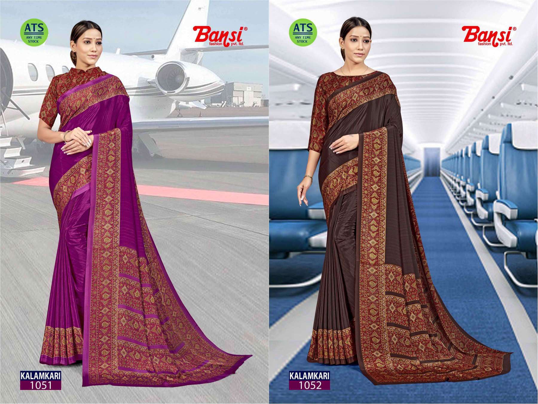 Bansi Uniform Kalamkari Silk Crepe Saree Collection (Design 1051–1060) With Running Blouse – Printed Daily Wear Wholesale by M.R. Saree Emporium