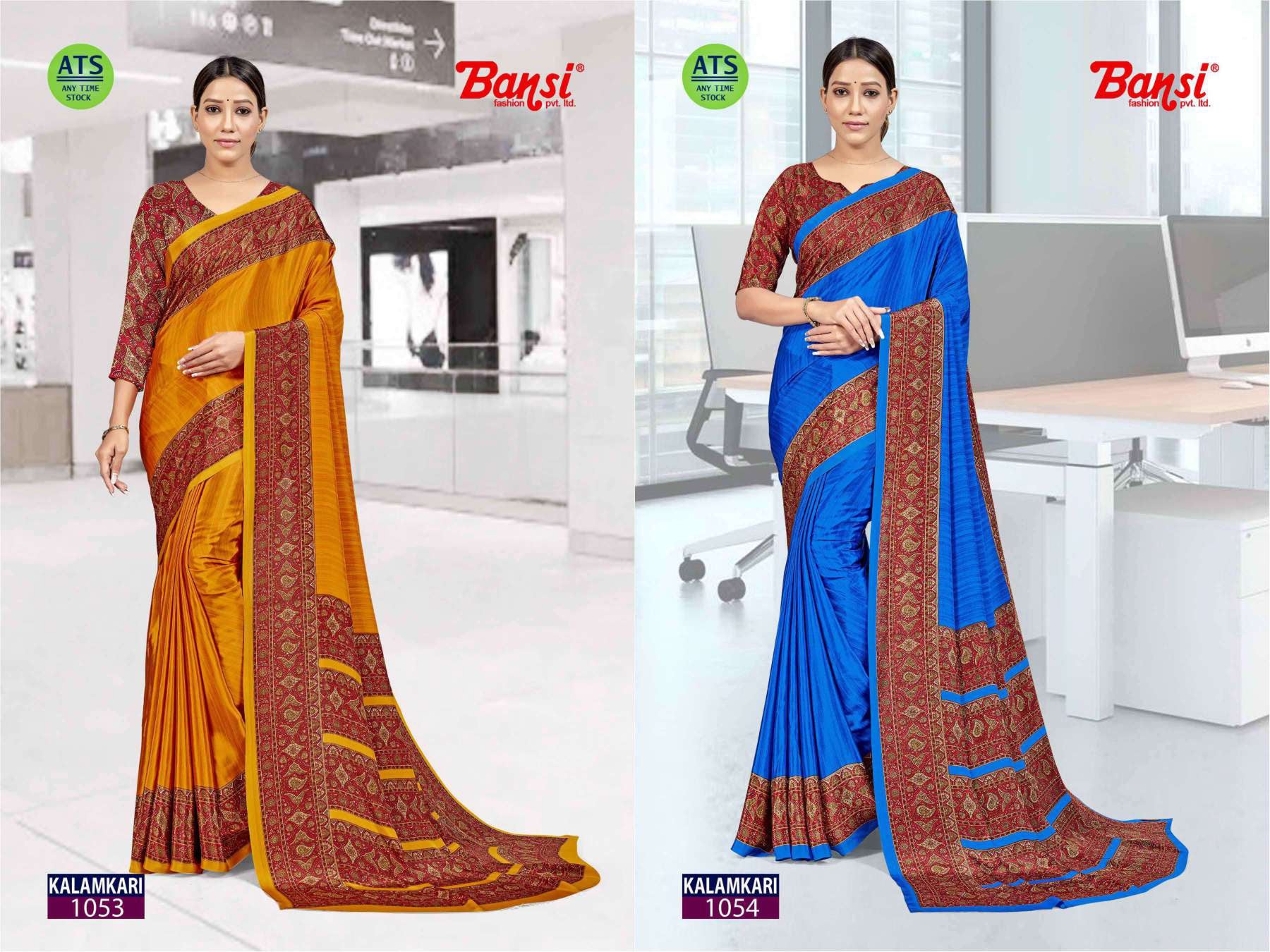 Bansi Uniform Kalamkari Silk Crepe Saree Collection (Design 1051–1060) With Running Blouse – Printed Daily Wear Wholesale by M.R. Saree Emporium