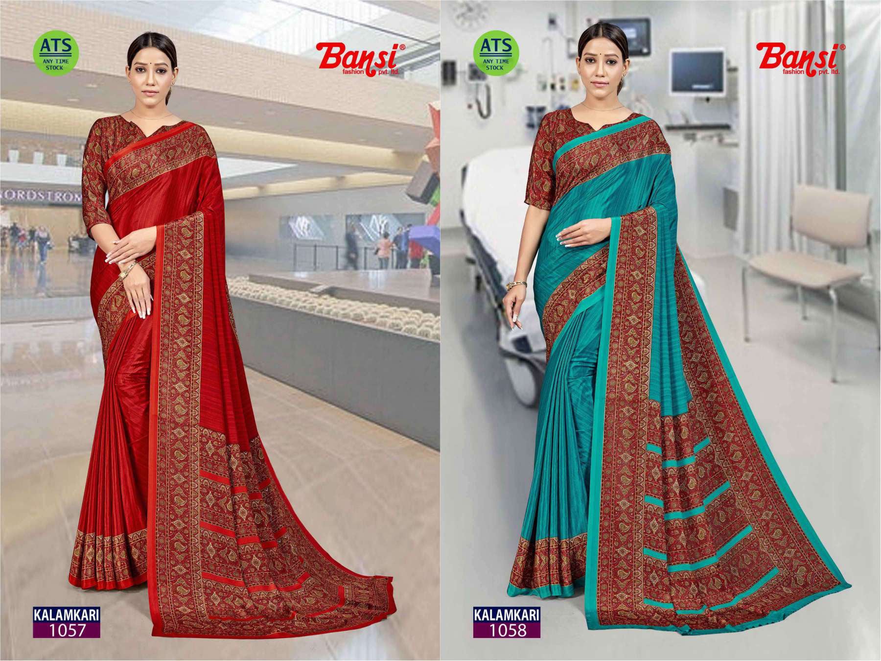 Bansi Uniform Kalamkari Silk Crepe Saree Collection (Design 1051–1060) With Running Blouse – Printed Daily Wear Wholesale by M.R. Saree Emporium