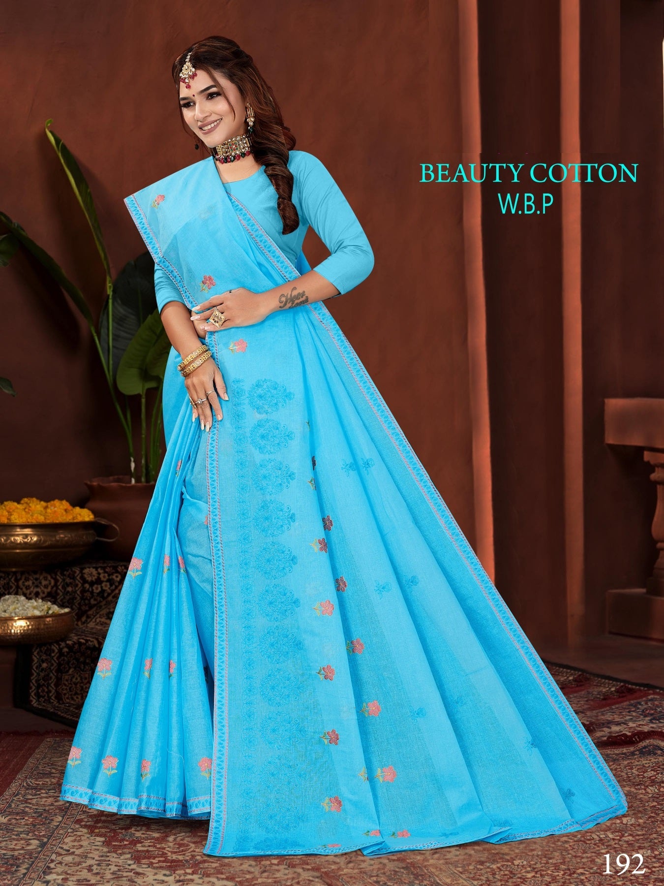 Beauty Cotton Work Saree W.B.P – Set of 8 Pcs -M.R. Saree Emporium