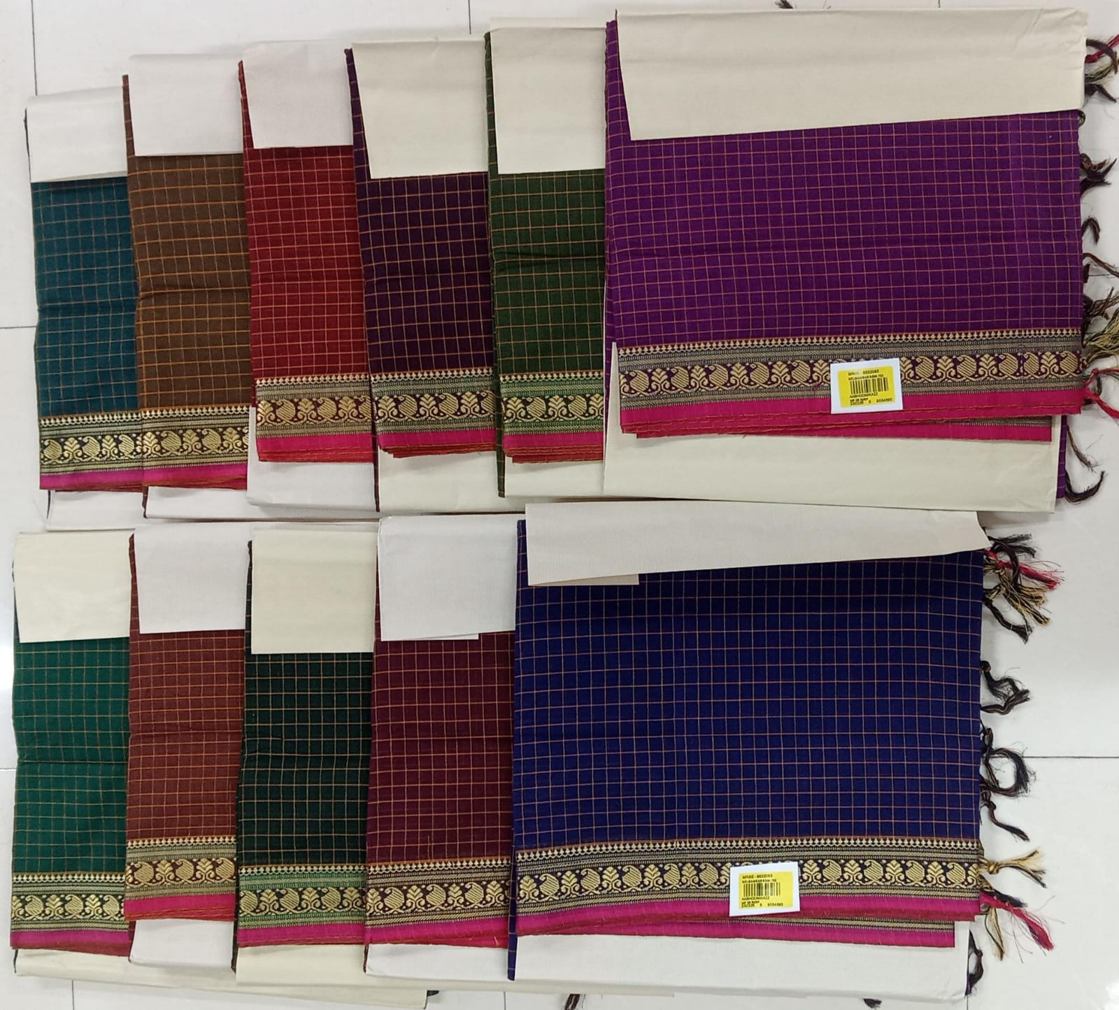 Bhoomika Checks Cotton Saree Collection – 11 PCS Set Traditional Zari Border- M.R. Saree Emporium