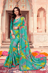 Krishnaleela Bijuriya-2 Pattern Printed Saree with Designer Border - 8 PCS Set