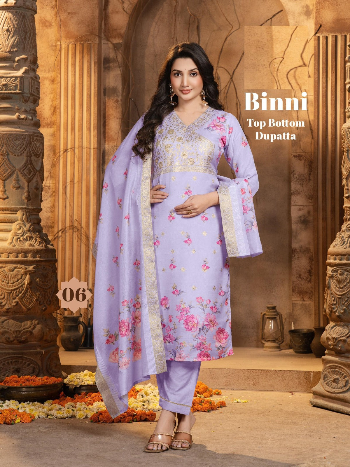 Binni – 3 Piece Straight Cut Kurti Set | Chanderi Jacquard & Digital Print | M.R. Saree Emporium