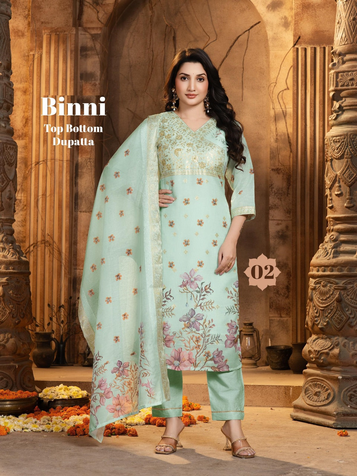 Binni – 3 Piece Straight Cut Kurti Set | Chanderi Jacquard & Digital Print | M.R. Saree Emporium
