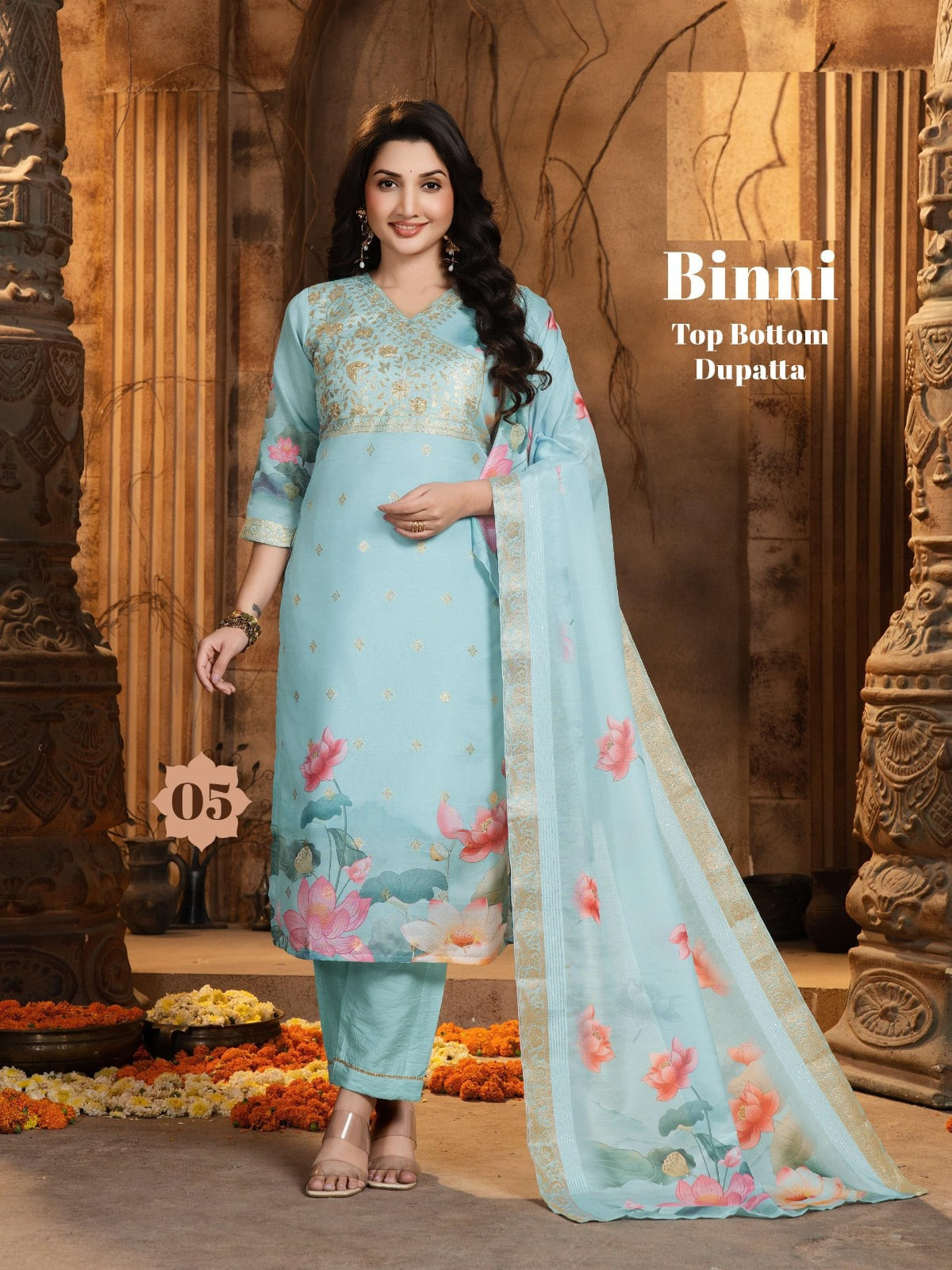 Binni – 3 Piece Straight Cut Kurti Set | Chanderi Jacquard & Digital Print | M.R. Saree Emporium