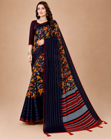 Black Floral Printed Georgette Saree with Tassel Pallu