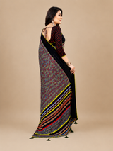 Black Printed Georgette Saree with Tassel Pallu