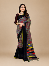 Black Printed Georgette Saree with Tassel Pallu