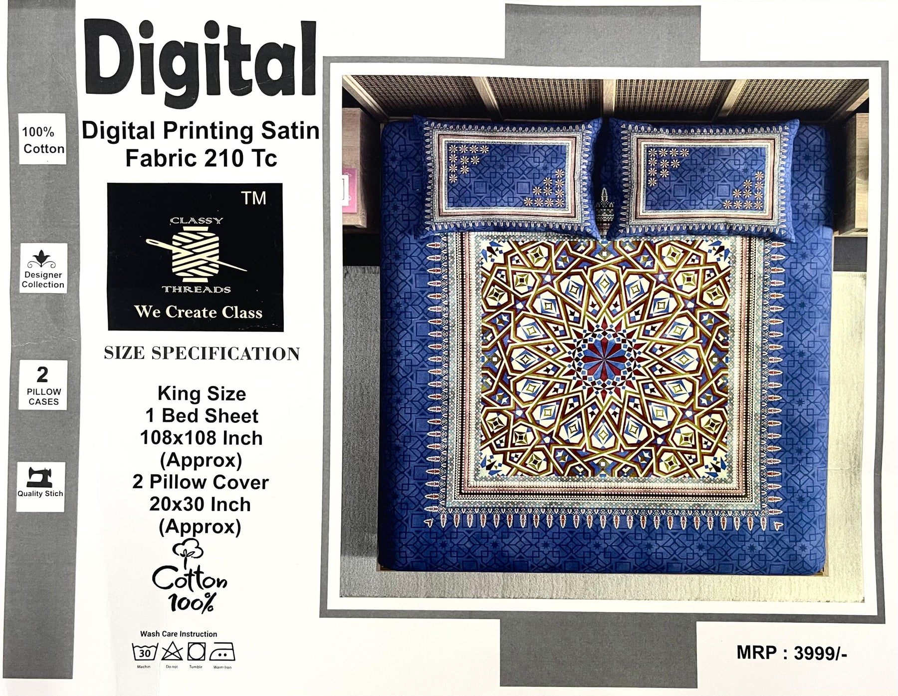 Digital Print Satin King Size Cotton Bedsheet Set – M.R.Saree Emporium