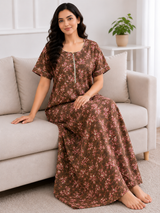 Premium Soft Cotton Printed Nighty - 4 Pcs Set