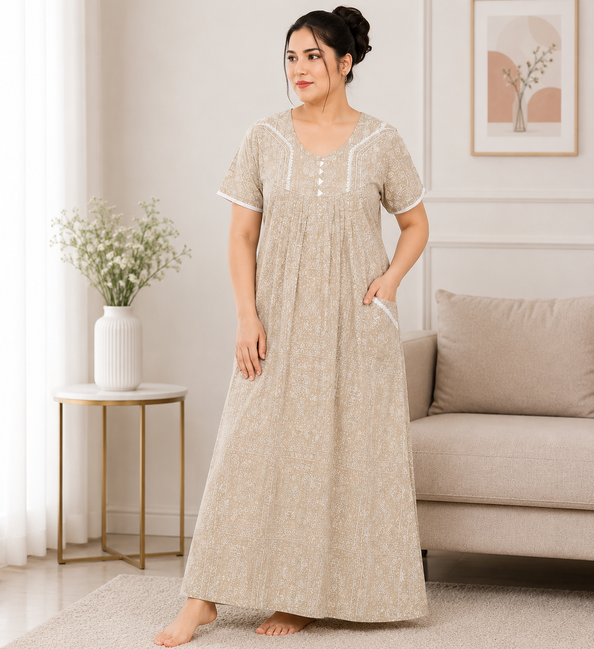 Premium Rayon Printed Nighty - 2 Pcs Set
