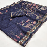 Chanderi Linen Saree with Designer Print & Woven Border-4 Pcs Set.