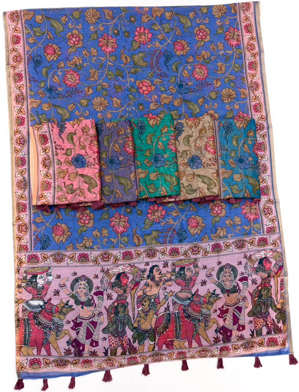 Kazari Series - Chanderi Linen Designer Print Saree