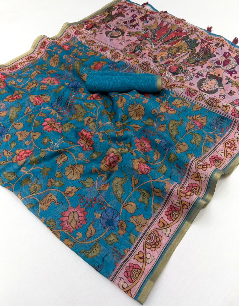 Kazari Series - Chanderi Linen Designer Print Saree