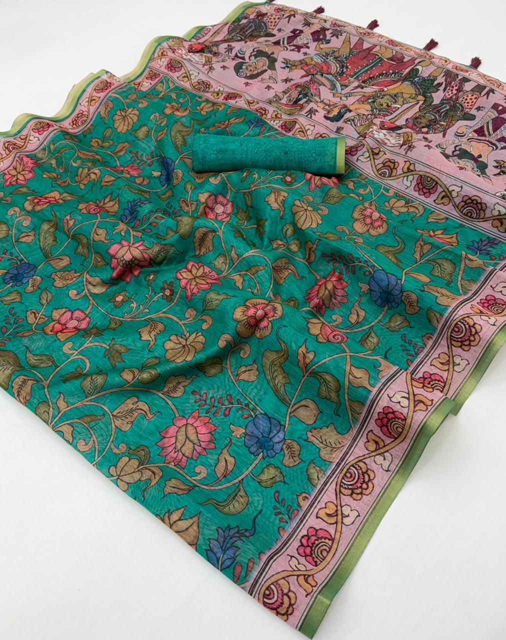 Kazari Series - Chanderi Linen Designer Print Saree