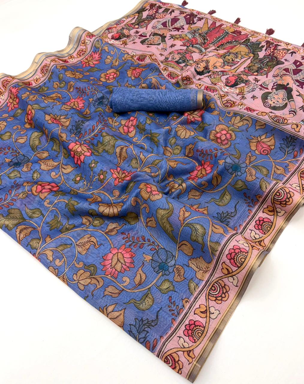 Kazari Series - Chanderi Linen Designer Print Saree